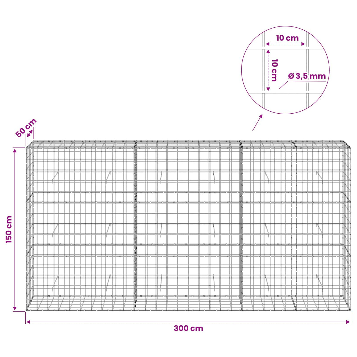 Gabion with 3.5 mm Wire and 10x10 cm Mesh 300x50x150 cm