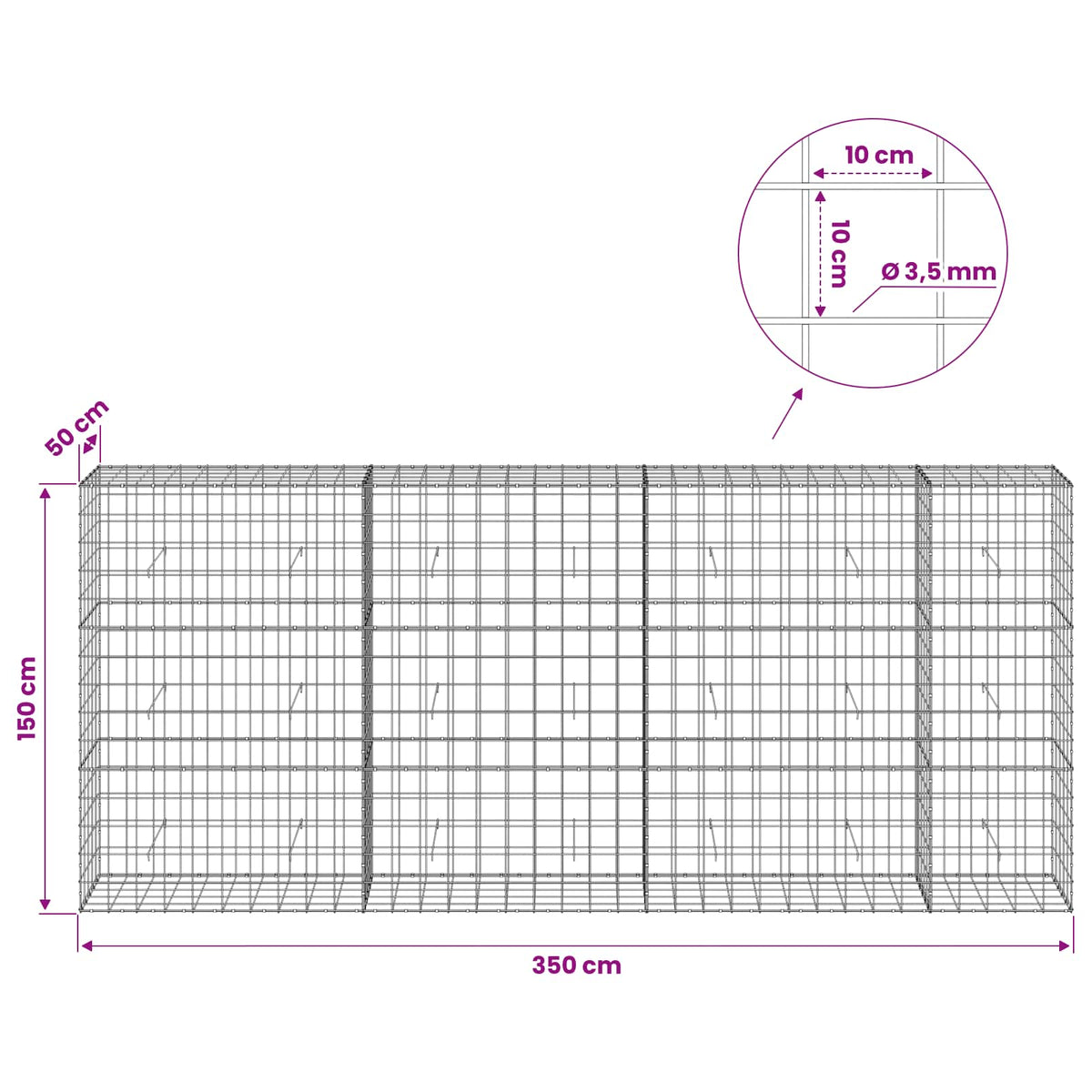 Gabion with 3.5 mm Wire and 10x10 cm Mesh 350x50x150 cm