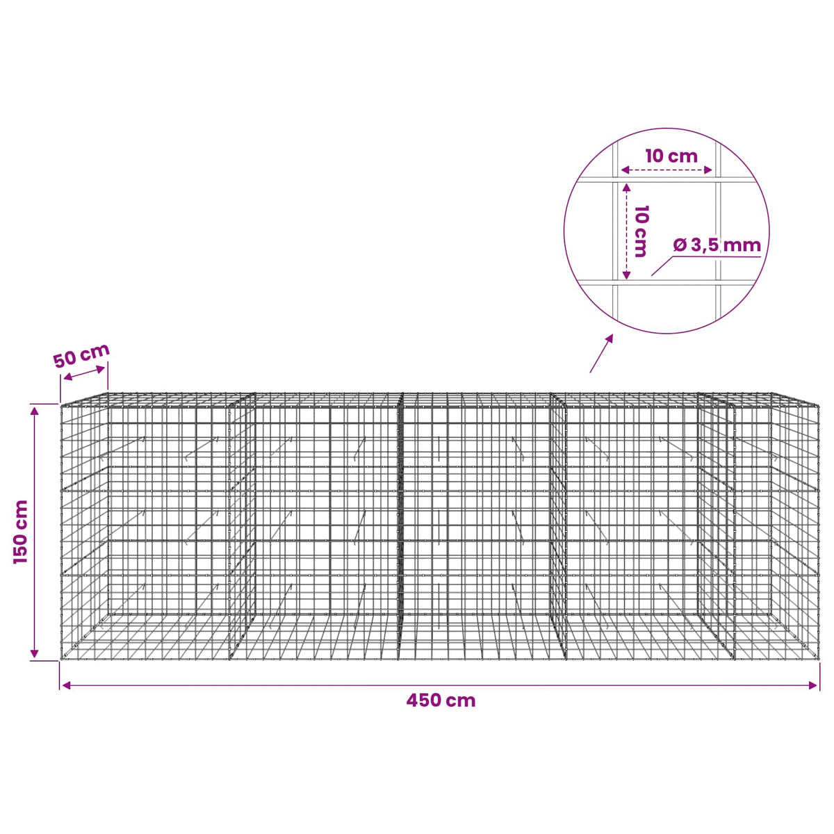 Gabion with 3.5 mm Wire and 10x10 cm Mesh 450x50x150 cm