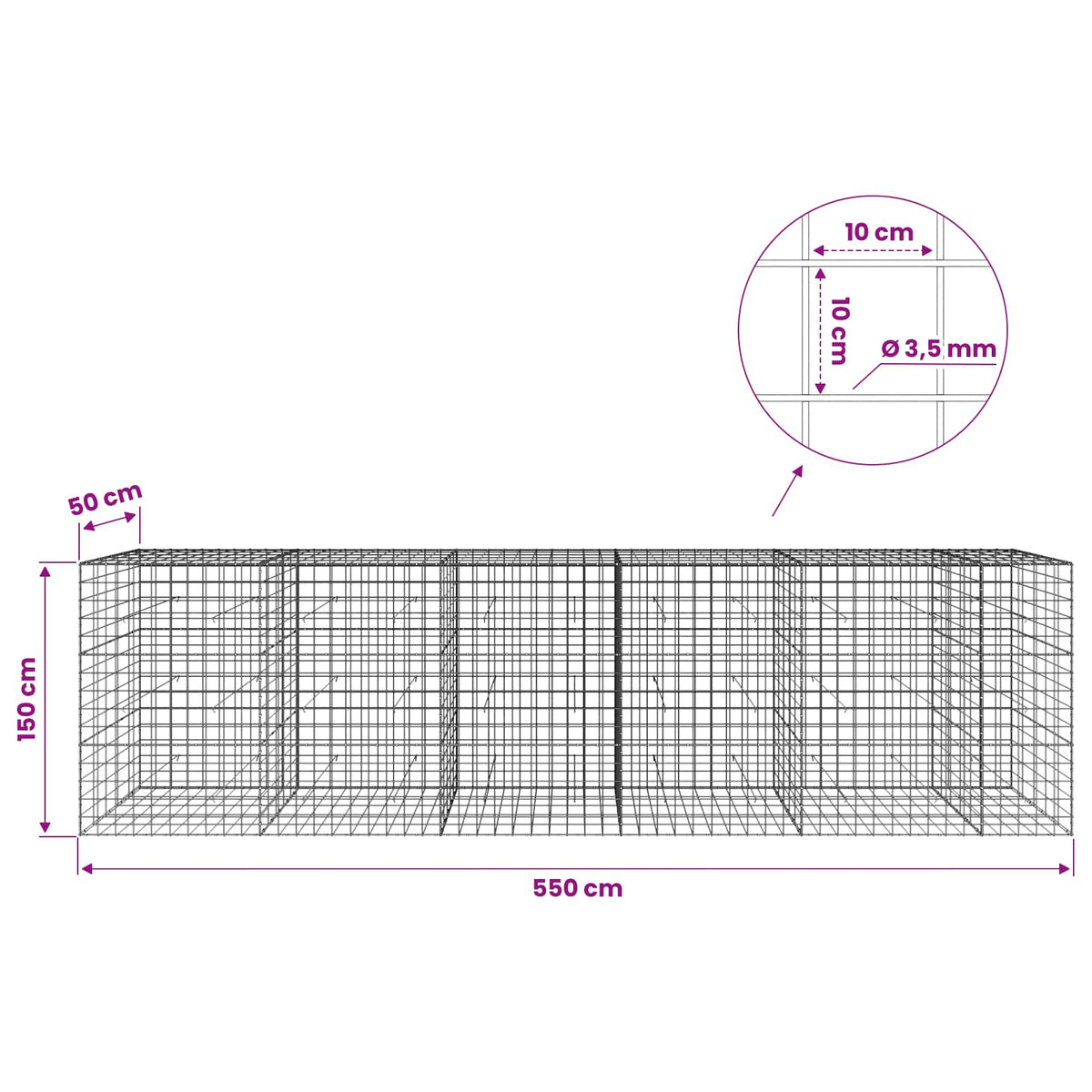Gabion with 3.5 mm Wire and 10x10 cm Mesh 550x50x150 cm