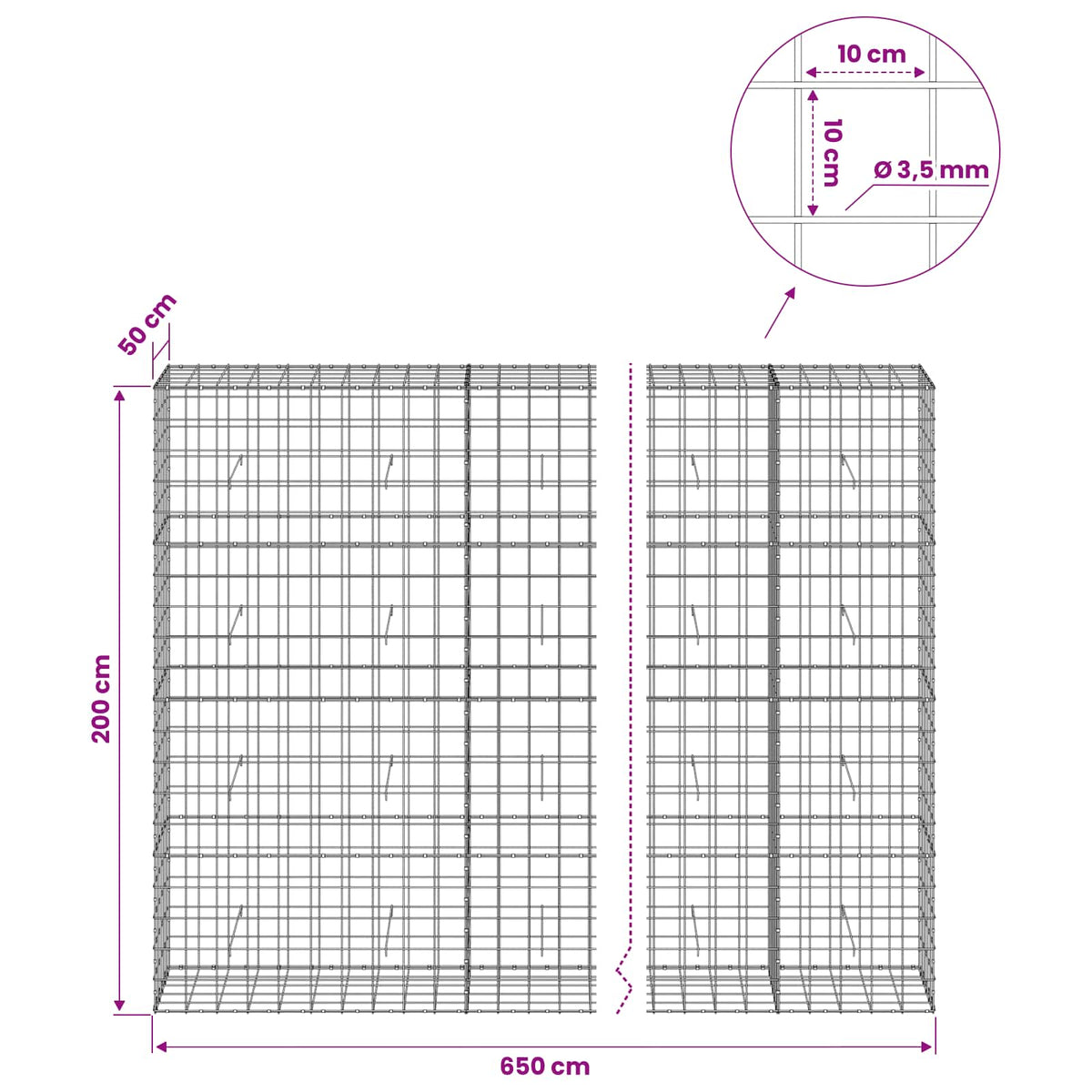 Gabion with 3.5 mm Wire and 10x10 cm Mesh 650x50x200 cm