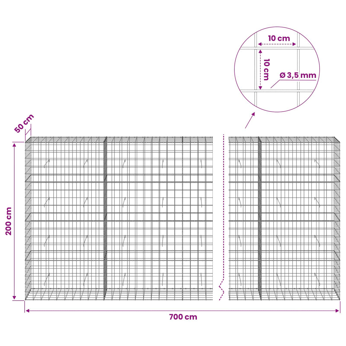 Gabion with 3.5 mm Wire and 10x10 cm Mesh 700x50x200 cm