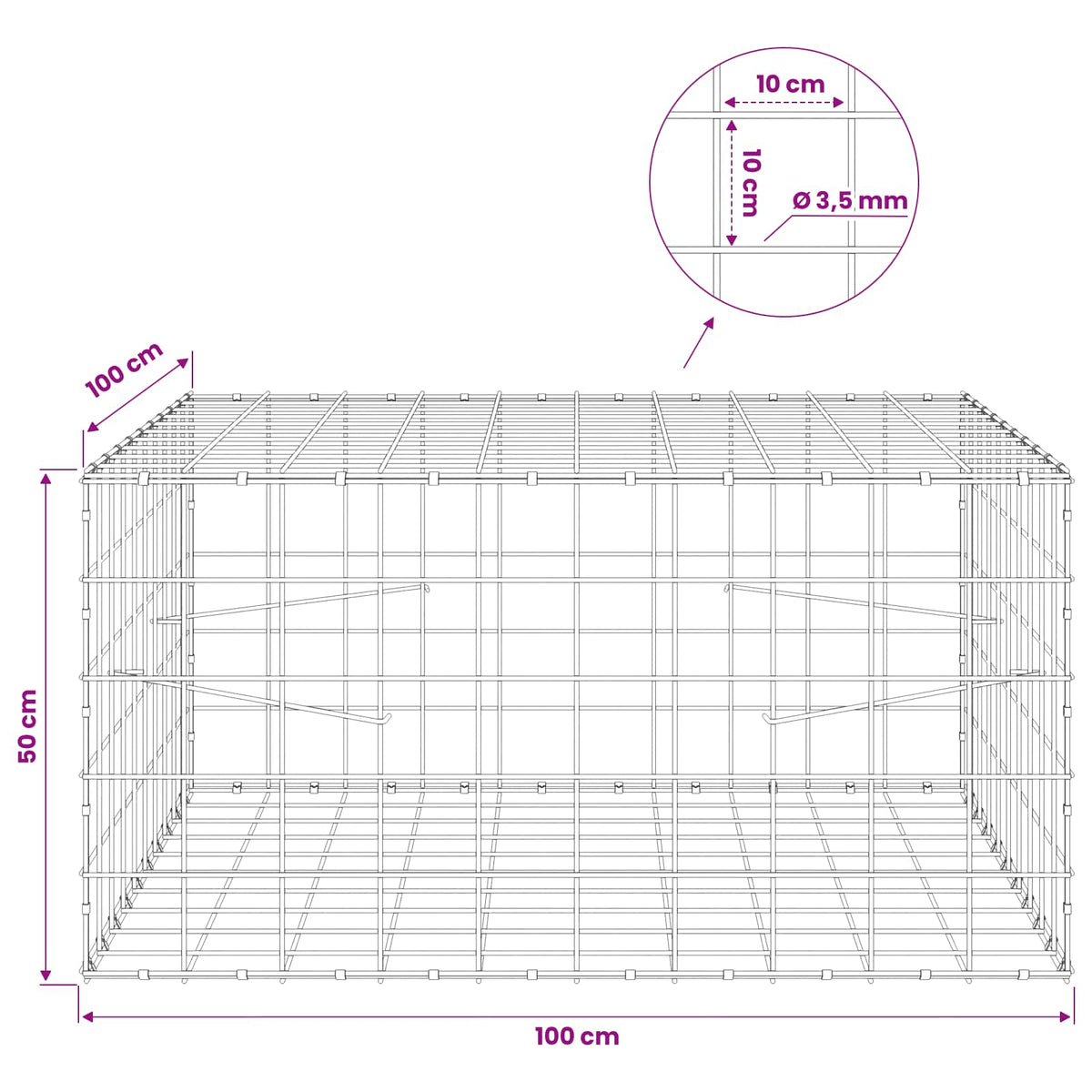 Gabion with 3.5 mm Wire and 10x10 cm Mesh 100x100x50 cm