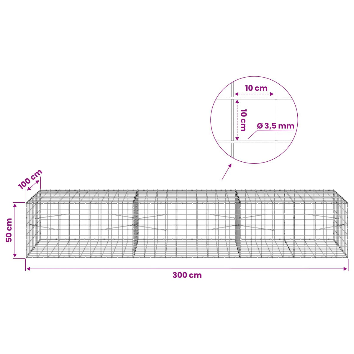 Gabion with 3.5 mm Wire and 10x10 cm Mesh 300x100x50 cm