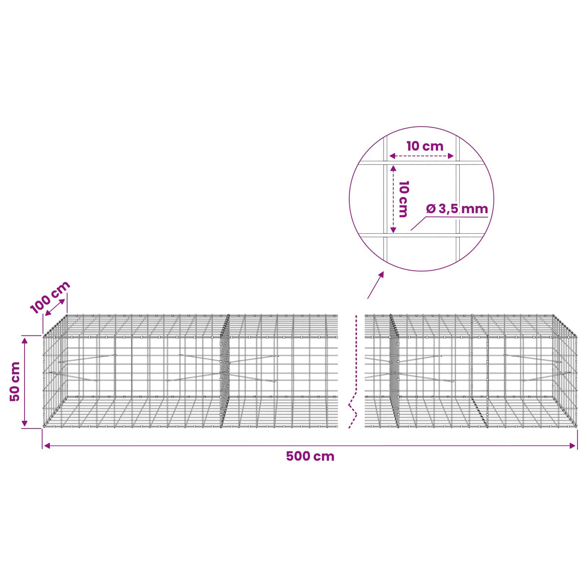 Gabion with 3.5 mm Wire and 10x10 cm Mesh 500x100x50 cm