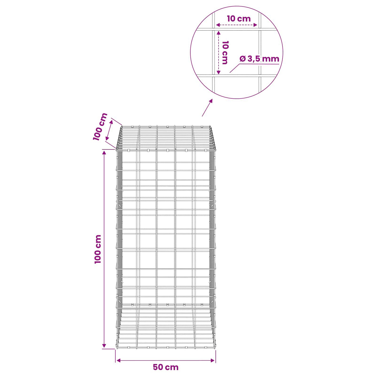 Gabion with 3.5 mm Wire and 10x10 cm Mesh 50x100x100 cm