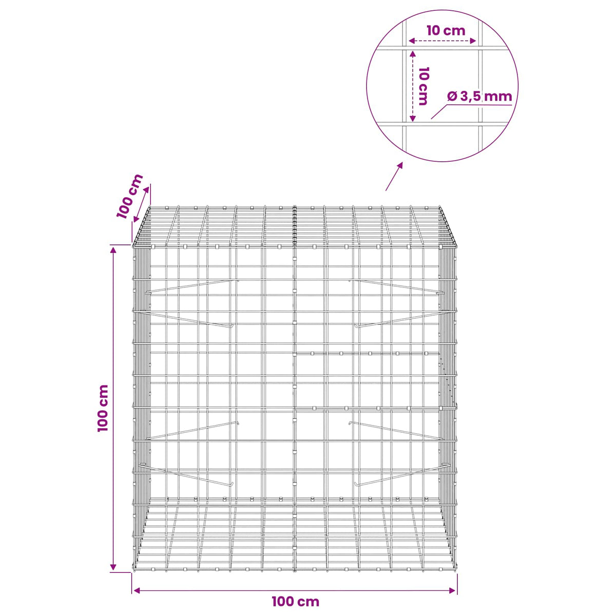 Gabion with 3.5 mm Wire and 10x10 cm Mesh 100x100x100 cm
