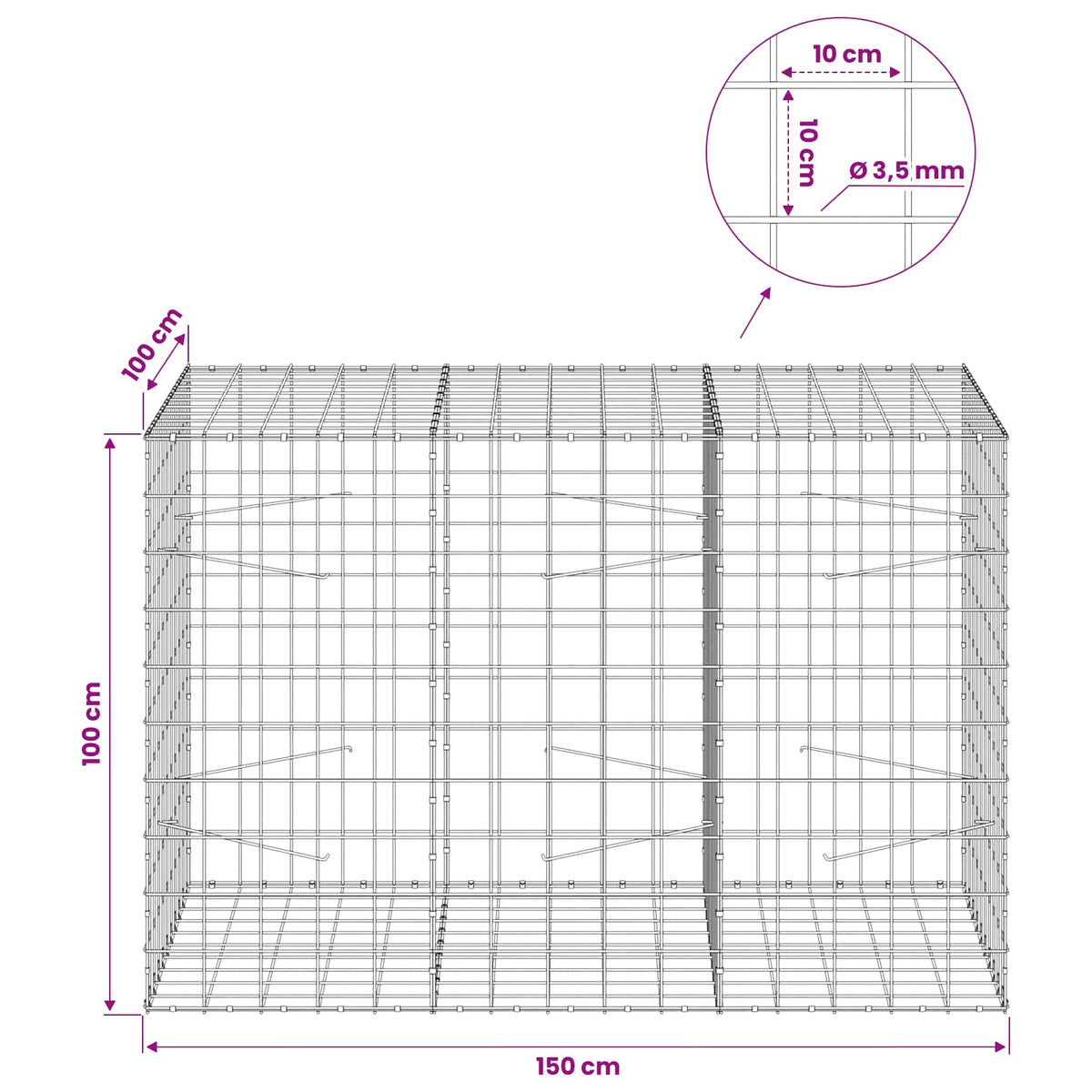 Gabion with 3.5 mm Wire and 10x10 cm Mesh 150x100x100 cm