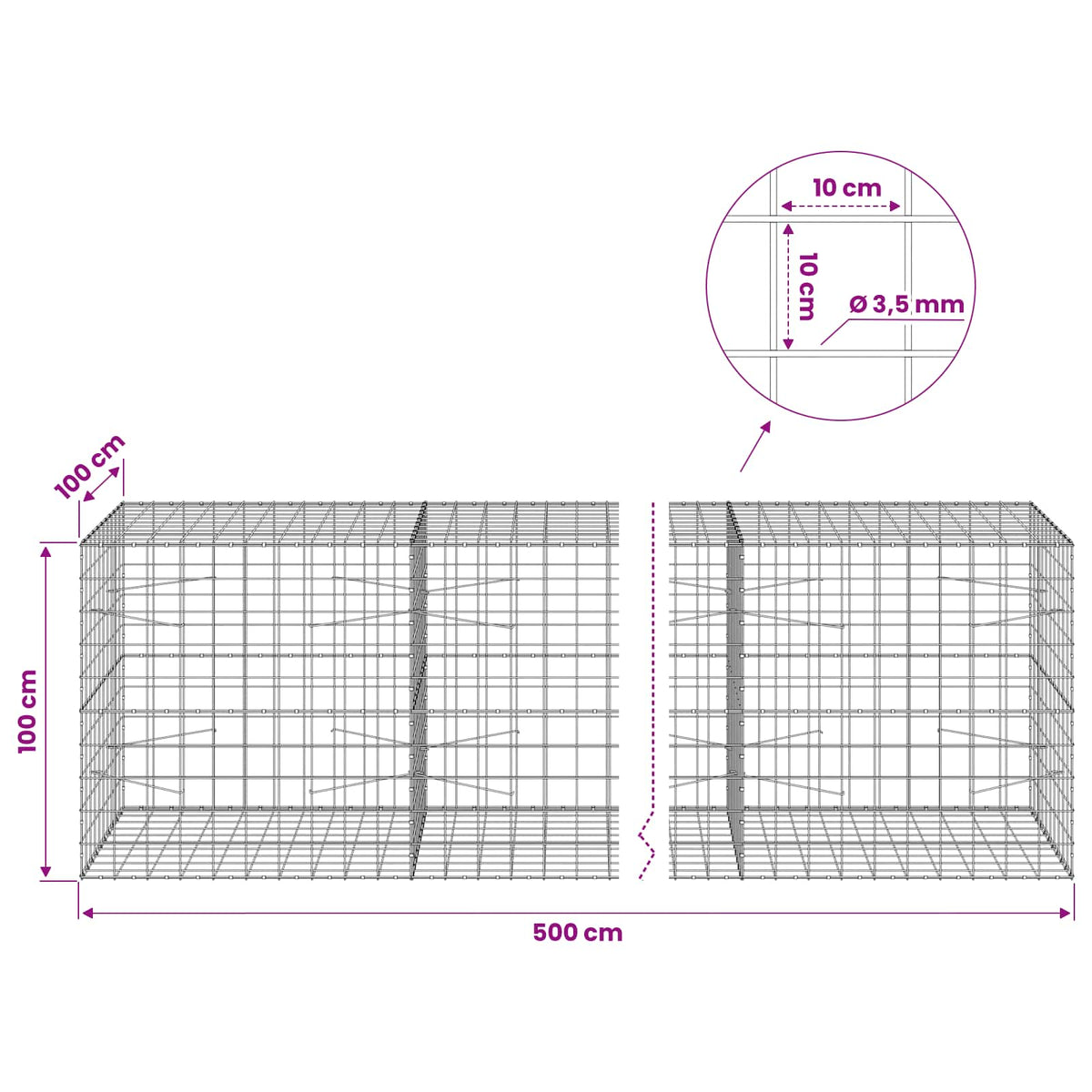 Gabion with 3.5 mm Wire and 10x10 cm Mesh 500x100x100 cm