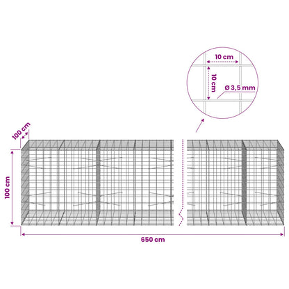 Gabion with 3.5 mm Wire and 10x10 cm Mesh 650x100x100 cm