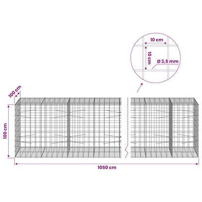 Gabion with 3.5 mm Wire and 10x10 cm Mesh 1050x100x100 cm
