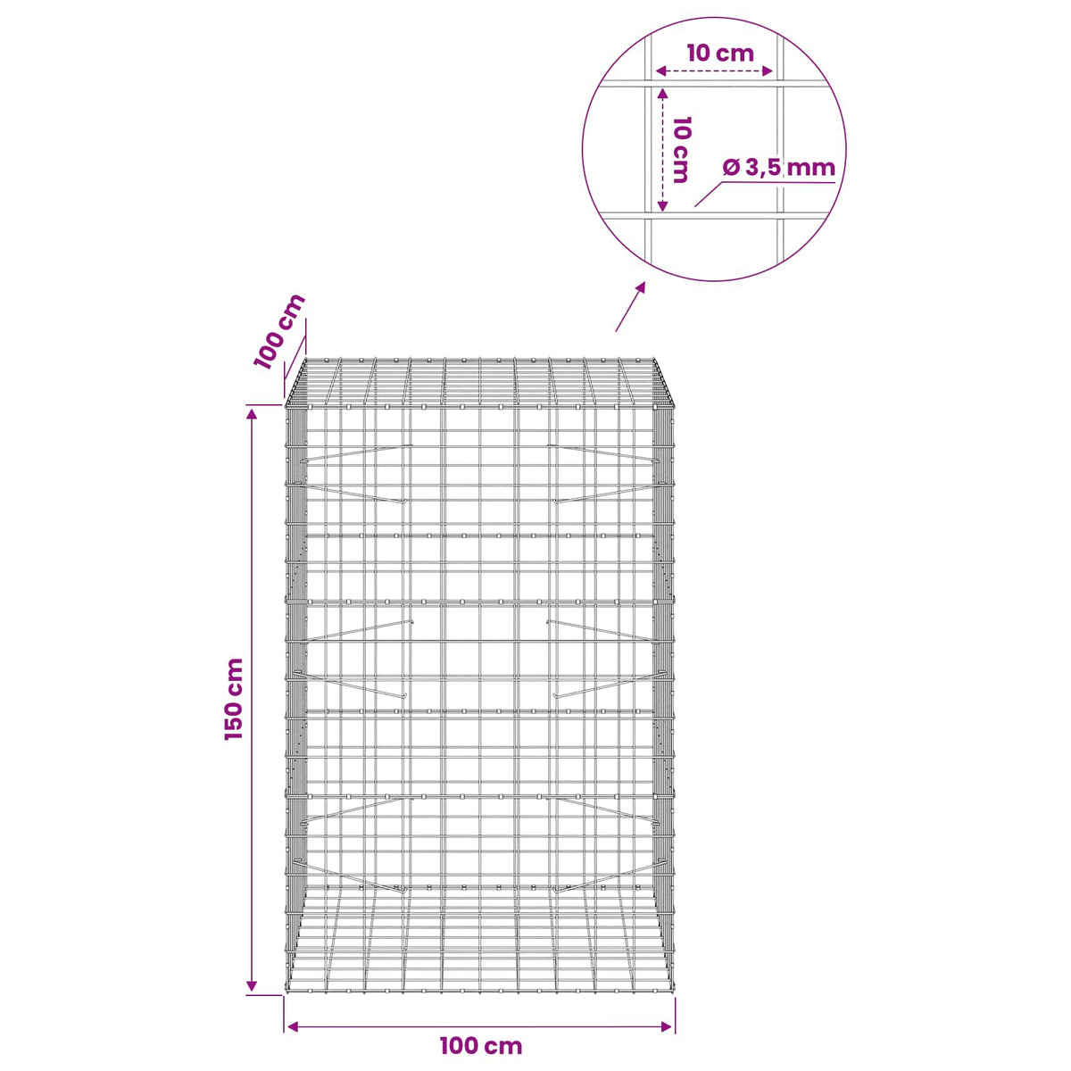 Gabion with 3.5 mm Wire and 10x10 cm Mesh 100x100x150 cm