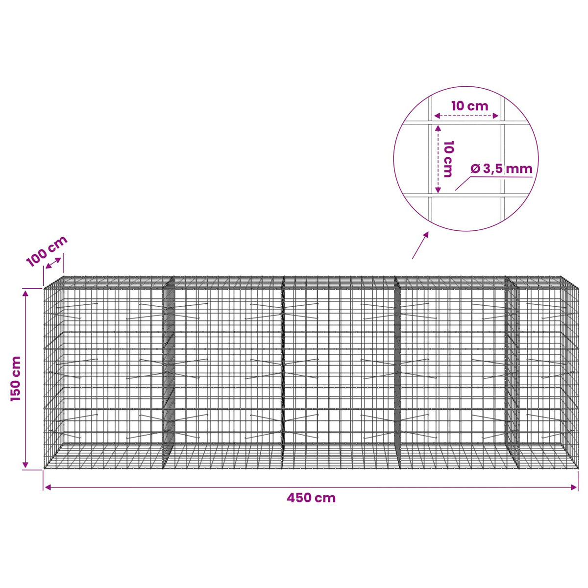 Gabion with 3.5 mm Wire and 10x10 cm Mesh 450x100x150 cm