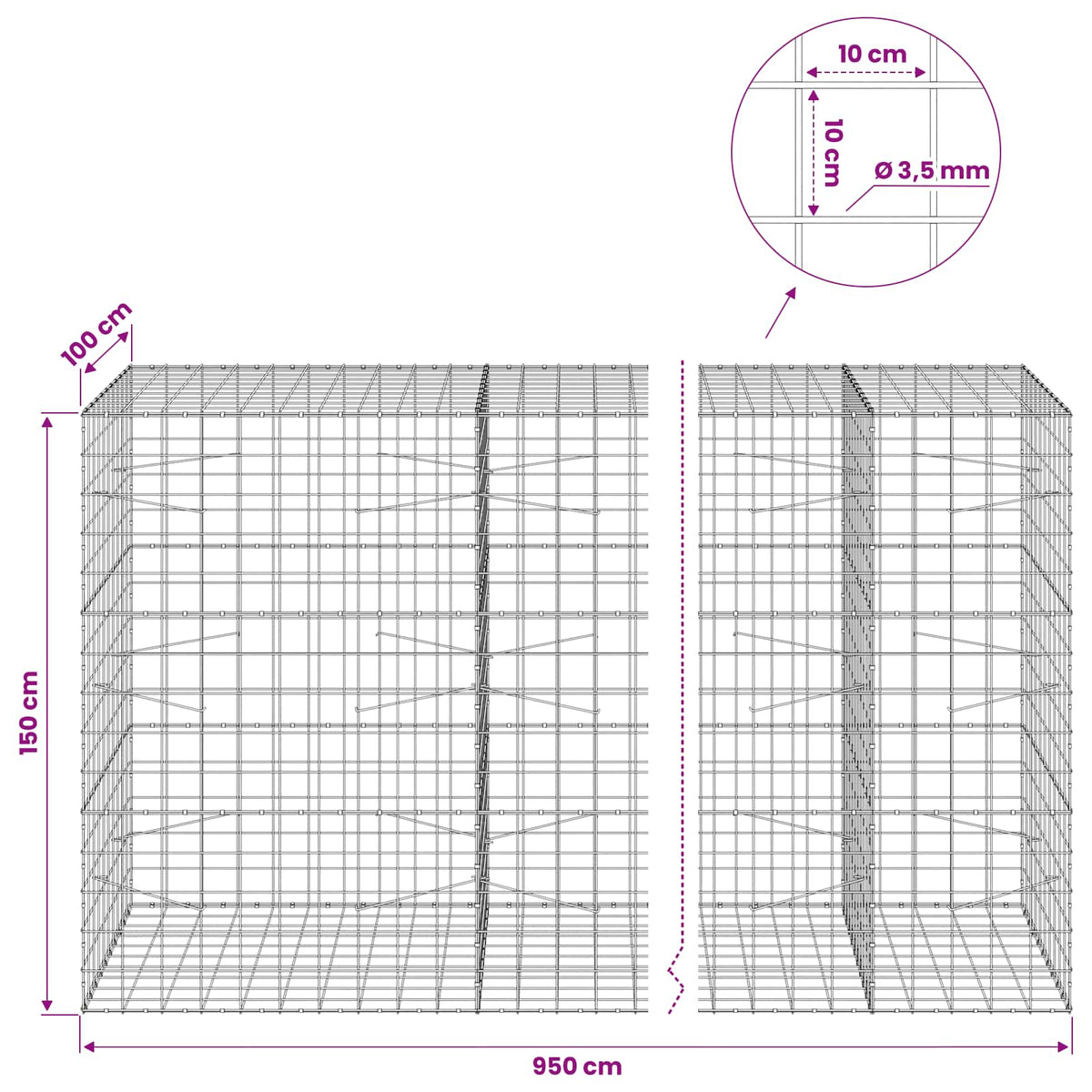 Gabion with 3.5 mm Wire and 10x10 cm Mesh 950x100x150 cm
