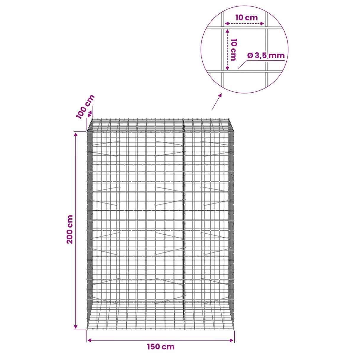 Gabion with 3.5 mm Wire and 10x10 cm Mesh 150x100x200 cm