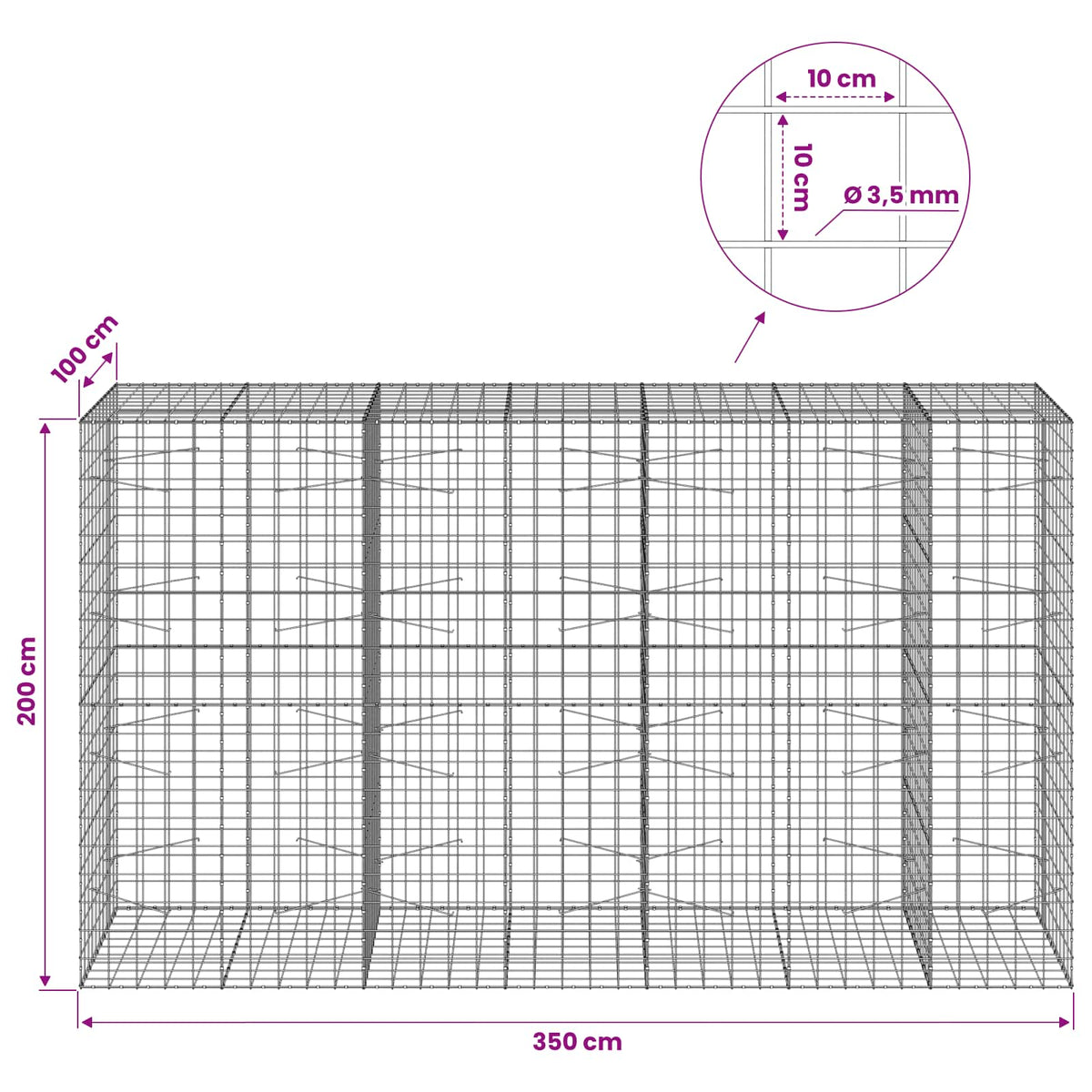 Gabion with 3.5 mm Wire and 10x10 cm Mesh 350x100x200 cm