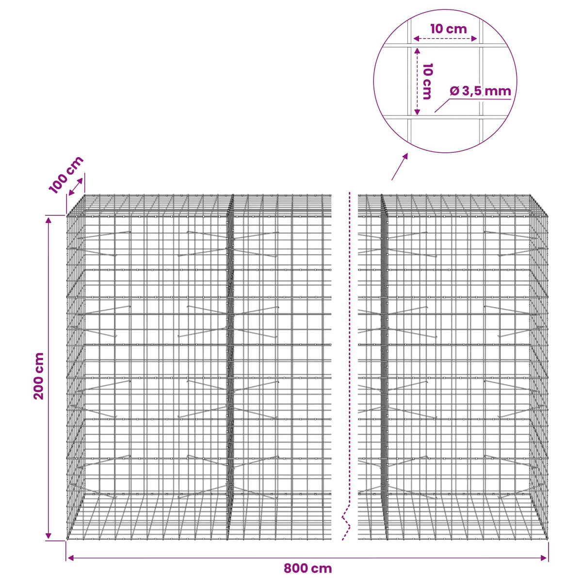 Gabion with 3.5 mm Wire and 10x10 cm Mesh 800x100x200 cm
