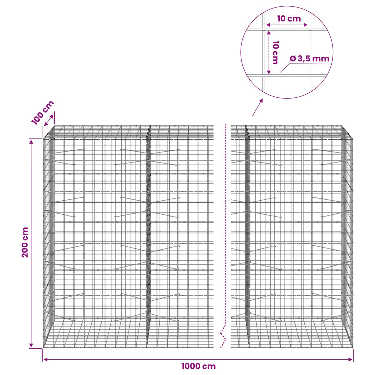 Gabion with 3.5 mm Wire and 10x10 cm Mesh 1000x100x200 cm