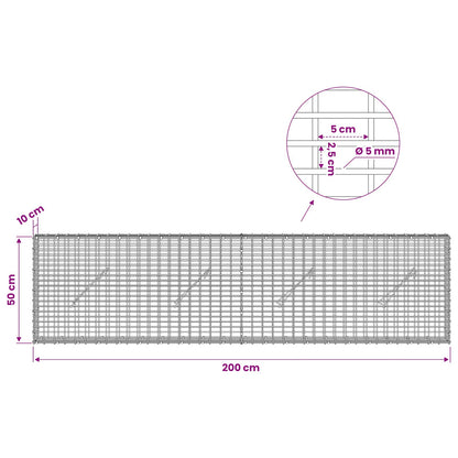 Gabion with 5 mm Wire and 5x2.5 cm Mesh 200x10x50 cm