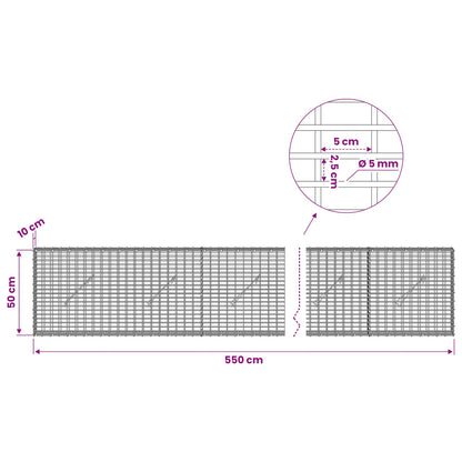 Gabion with 5 mm Wire and 5x2.5 cm Mesh 550x10x50 cm
