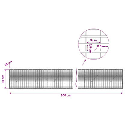Gabion with 5 mm Wire and 5x2.5 cm Mesh 800x10x50 cm