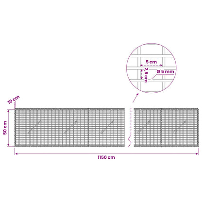 Gabion with 5 mm Wire and 5x2.5 cm Mesh 1150x10x50 cm