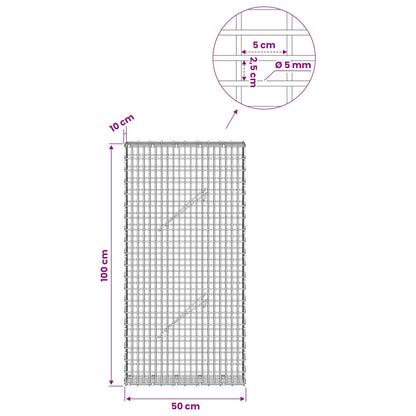 Gabion with 5 mm Wire and 5x2.5 cm Mesh 50x10x100 cm