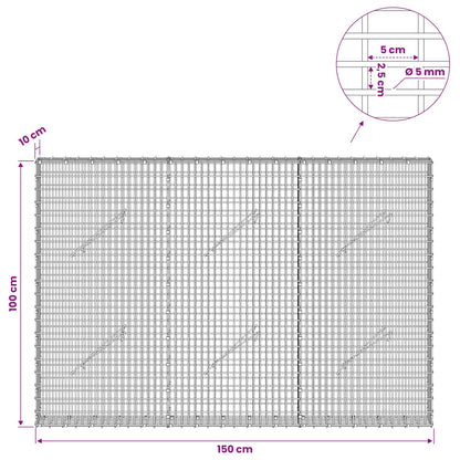 Gabion with 5 mm Wire and 5x2.5 cm Mesh 150x10x100 cm