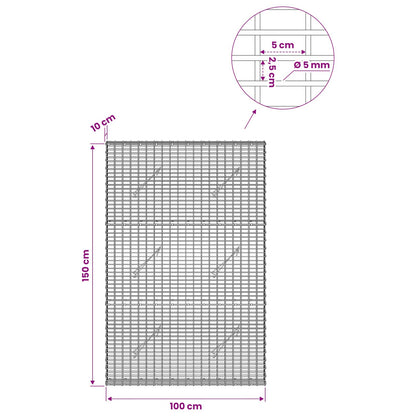 Gabion with 5 mm Wire and 5x2.5 cm Mesh 100x10x150 cm