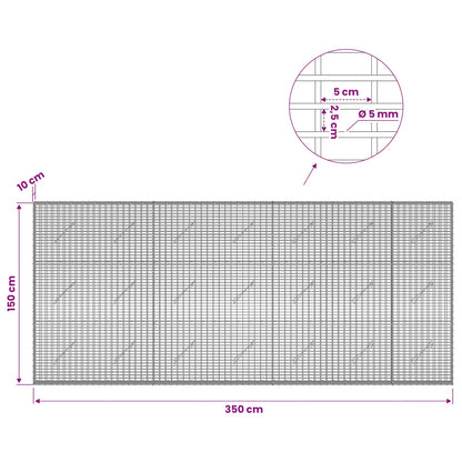 Gabion with 5 mm Wire and 5x2.5 cm Mesh 350x10x150 cm