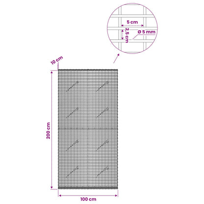 Gabion with 5 mm Wire and 5x2.5 cm Mesh 100x10x200 cm