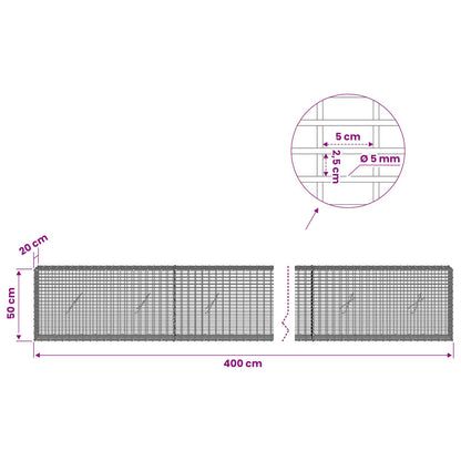 Gabion with 5 mm Wire and 5x2.5 cm Mesh 400x20x50 cm