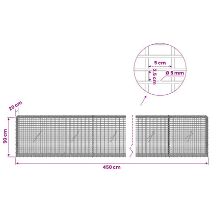 Gabion with 5 mm Wire and 5x2.5 cm Mesh 450x20x50 cm
