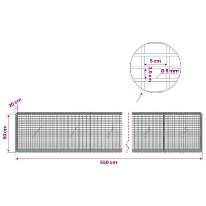 Gabion with 5 mm Wire and 5x2.5 cm Mesh 550x20x50 cm