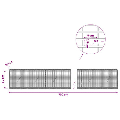 Gabion with 5 mm Wire and 5x2.5 cm Mesh 700x20x50 cm