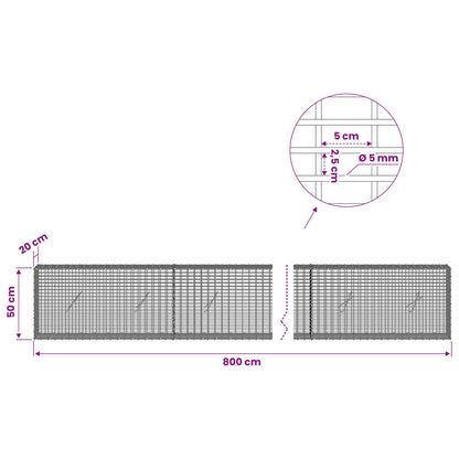 Gabion with 5 mm Wire and 5x2.5 cm Mesh 800x20x50 cm