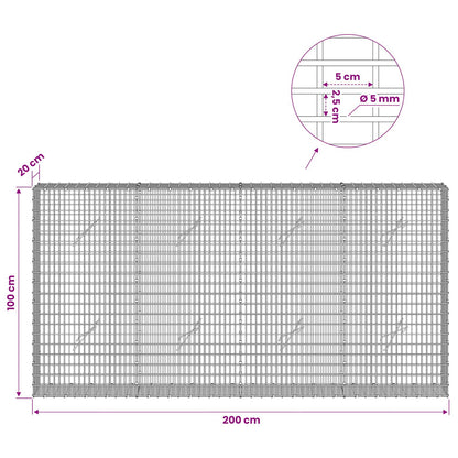Gabion with 5 mm Wire and 5x2.5 cm Mesh 200x20x100 cm
