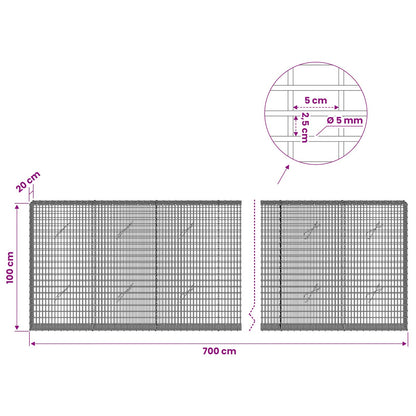 Gabion with 5 mm Wire and 5x2.5 cm Mesh 700x20x100 cm