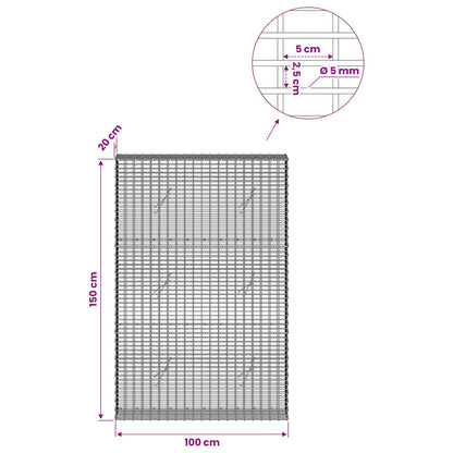 Gabion with 5 mm Wire and 5x2.5 cm Mesh 100x20x150 cm