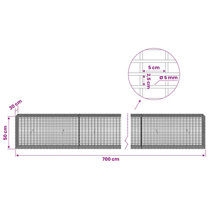 Gabion with 5 mm Wire and 5x2.5 cm Mesh 700x30x50 cm