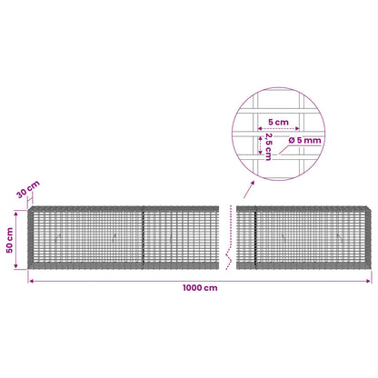 Gabion with 5 mm Wire and 5x2.5 cm Mesh 1000x30x50 cm