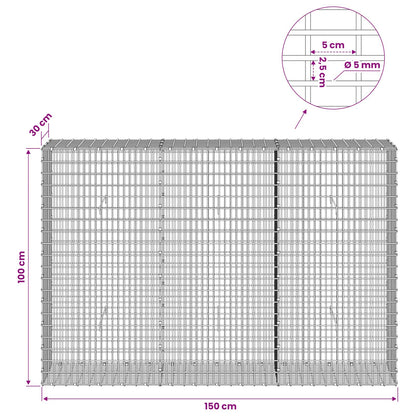 Gabion with 5 mm Wire and 5x2.5 cm Mesh 150x30x100 cm