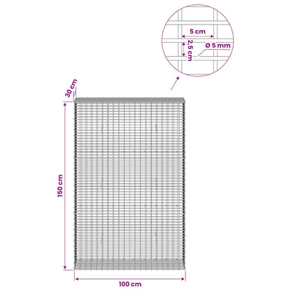 Gabion with 5 mm Wire and 5x2.5 cm Mesh 100x30x150 cm