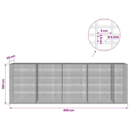 Gabion with 5 mm Wire and 5x2.5 cm Mesh 450x30x150 cm