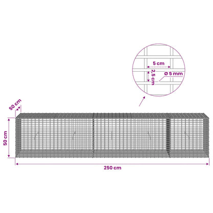 Gabion with 5 mm Wire and 5x2.5 cm Mesh 250x50x50 cm