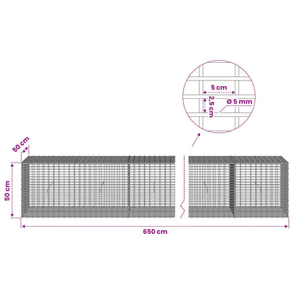 Gabion with 5 mm Wire and 5x2.5 cm Mesh 650x50x50 cm
