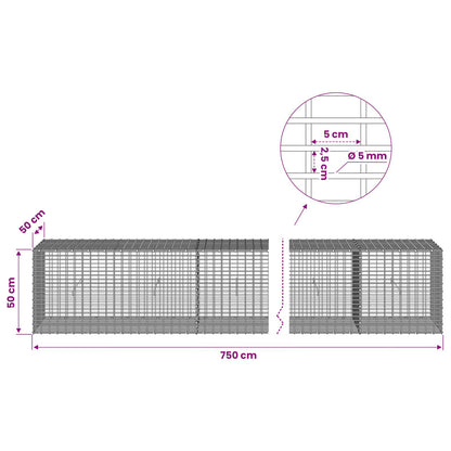 Gabion with 5 mm Wire and 5x2.5 cm Mesh 750x50x50 cm