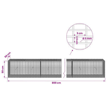 Gabion with 5 mm Wire and 5x2.5 cm Mesh 800x50x50 cm