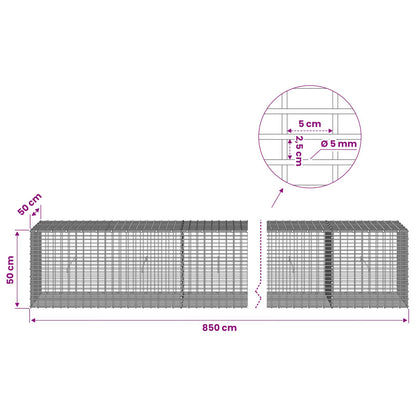 Gabion with 5 mm Wire and 5x2.5 cm Mesh 850x50x50 cm