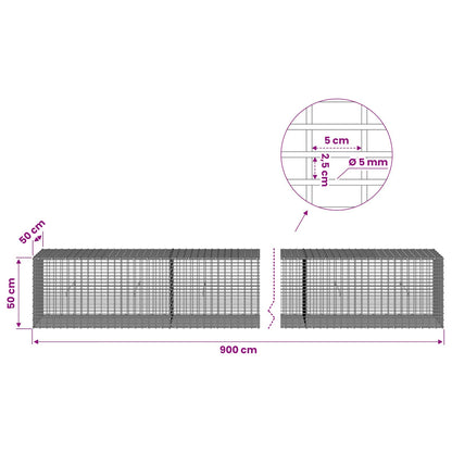 Gabion with 5 mm Wire and 5x2.5 cm Mesh 900x50x50 cm